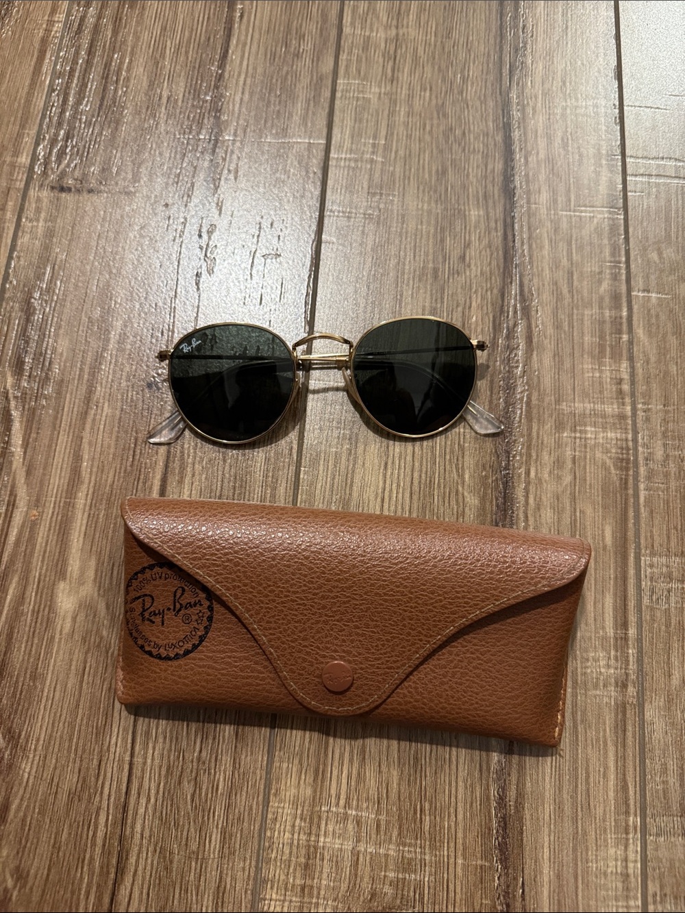 Ray-Ban Gold Frame Sunglasses with Black Lenses